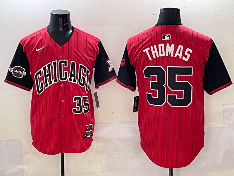 Men Chicago White Sox 35 Thomas Red Stripe Joint Name 2025 Nike MLB Jersey style 12